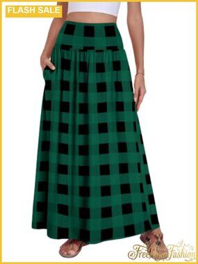 Women's Maxi Skirt A-Line High Waist Side Pockets Flowy Long Skirt